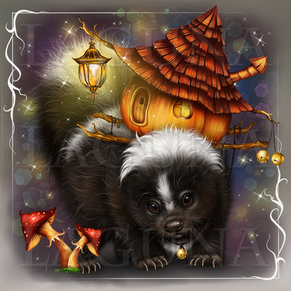 Halloween Skunk Carrying Pumpkin House