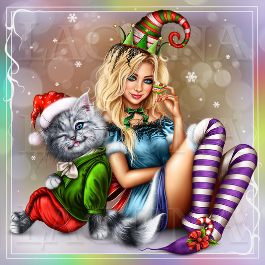 Halloween Witch (Christmas Elf) and Kitty