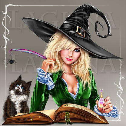 Halloween Witch with a Kitty