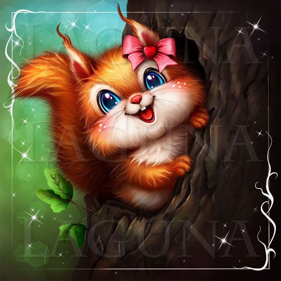 A sweet little squirrel looking out from her cozy tree hollow.