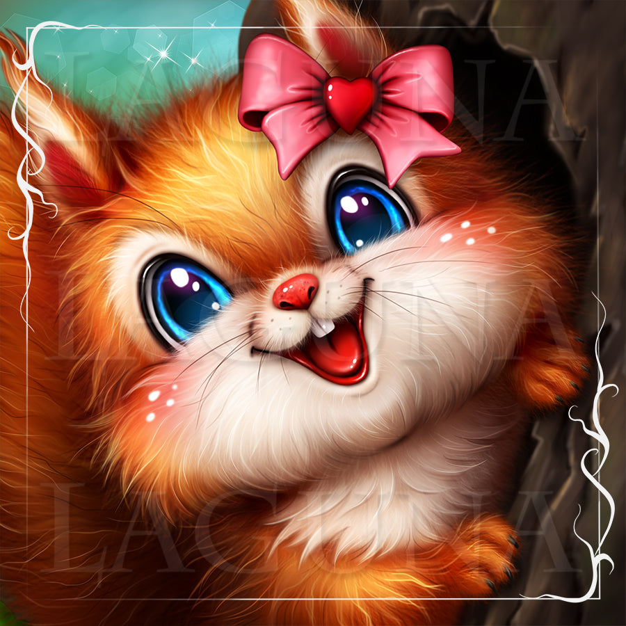 A close up of a sweet little squirrel looking out from her cozy tree hollow.