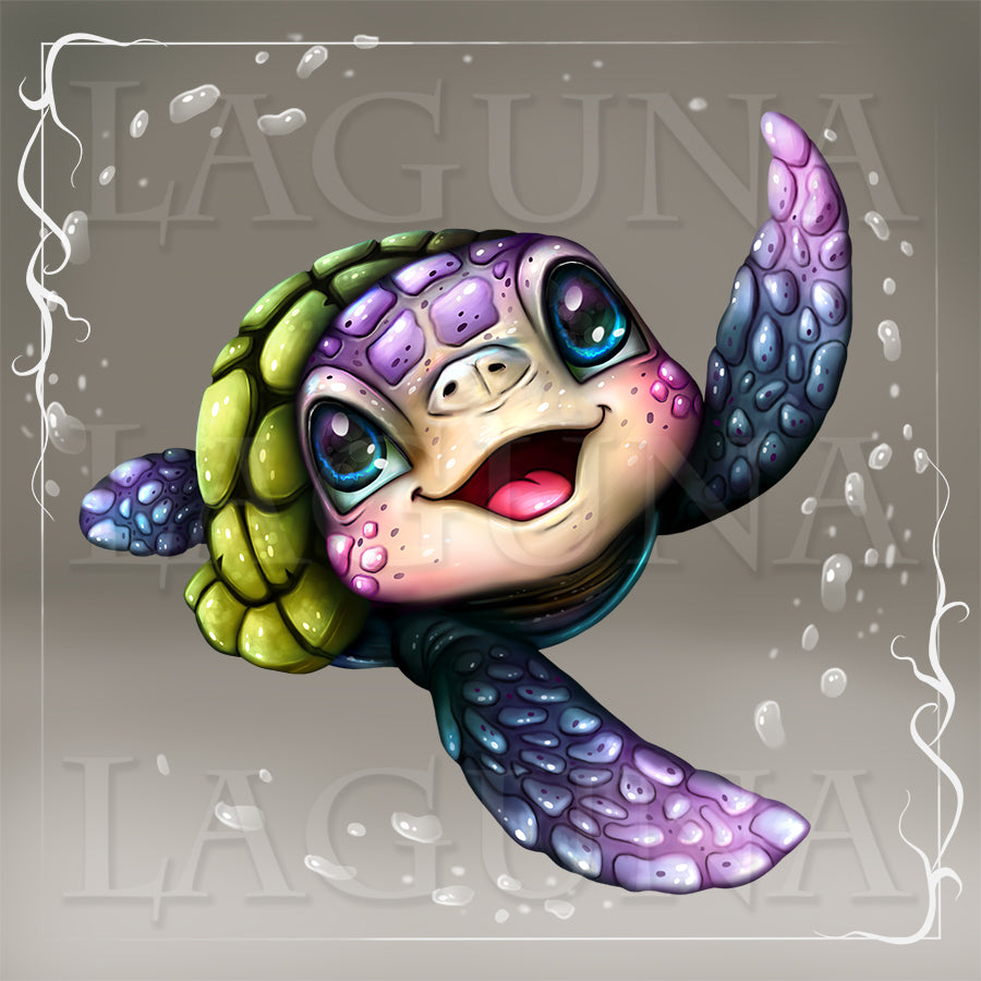 Colorful cartoon turtle with a smiling expression.
