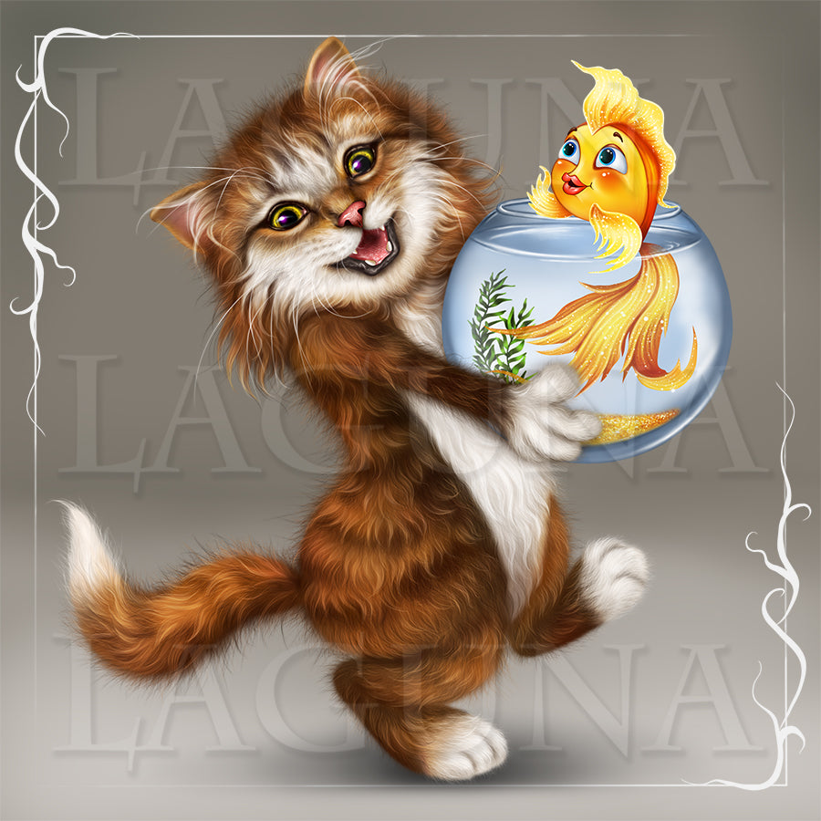 Kitty Carrying Aquarium with Goldfish