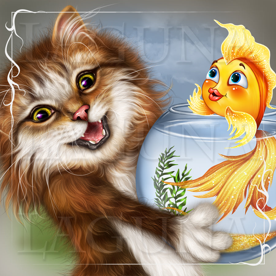 Kitty Carrying Aquarium with Goldfish