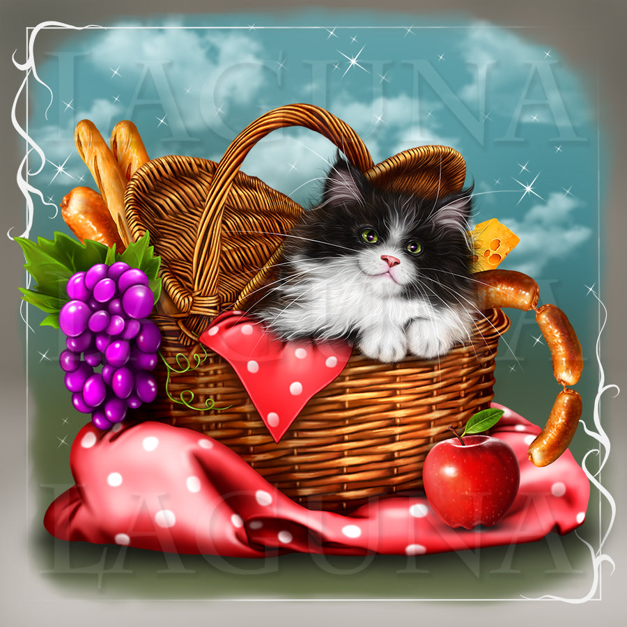 Kitty in Picnic Basket