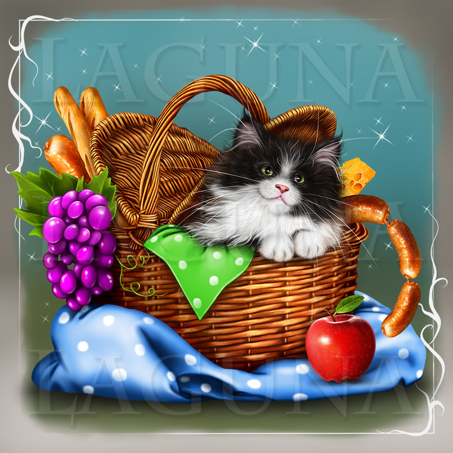 Kitty in Picnic Basket