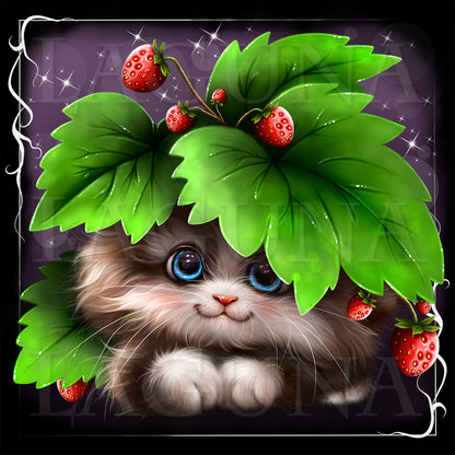 Kitty in Strawberries