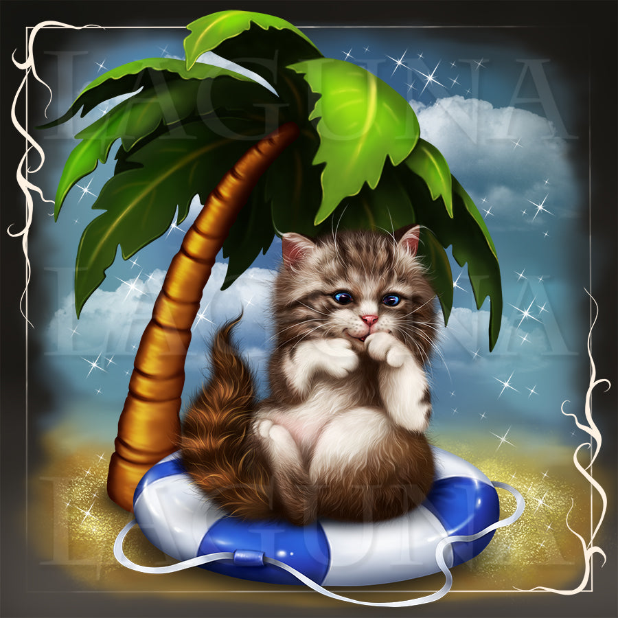 Kitty Sitting under Palm Tree