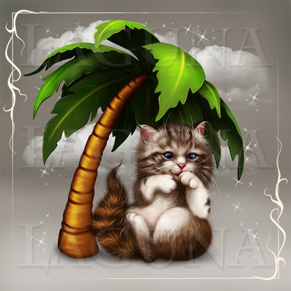 Kitty Sitting under Palm Tree