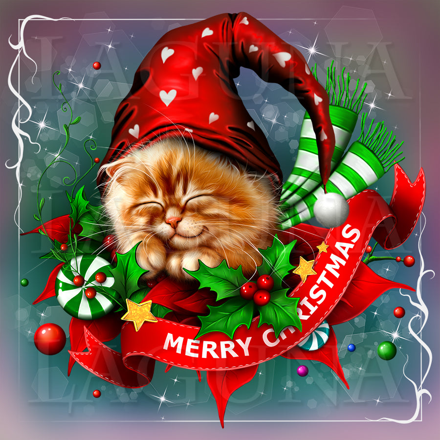Kitty Sleeping in Christmas Decor