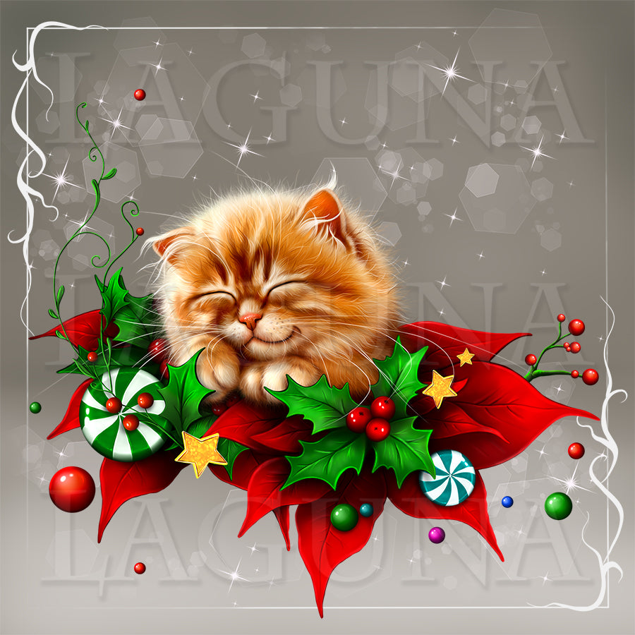 Kitty Sleeping in Christmas Decor