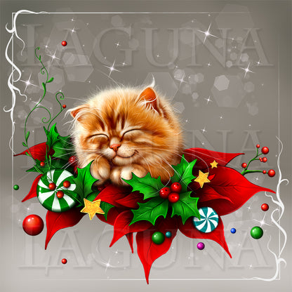 Kitty Sleeping in Christmas Decor