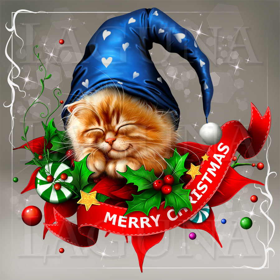 Kitty Sleeping in Christmas Decor