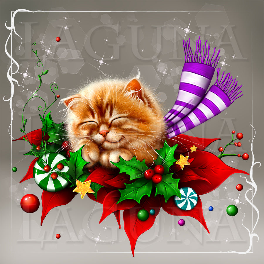 Kitty Sleeping in Christmas Decor