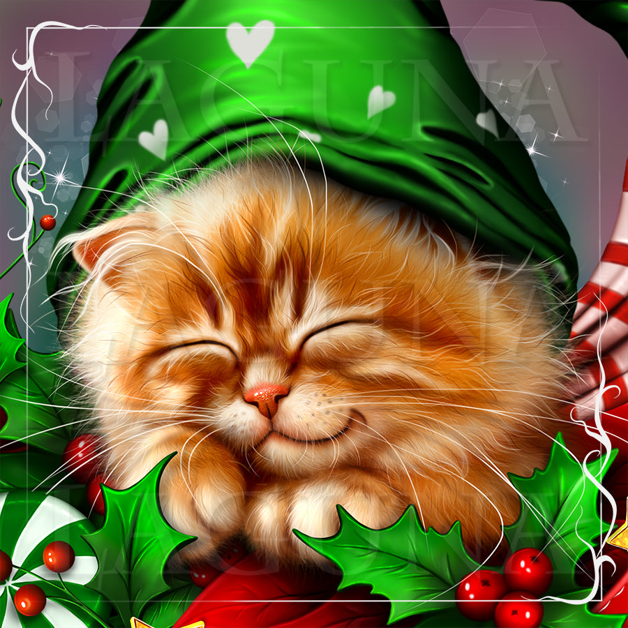 Kitty Sleeping in Christmas Decor