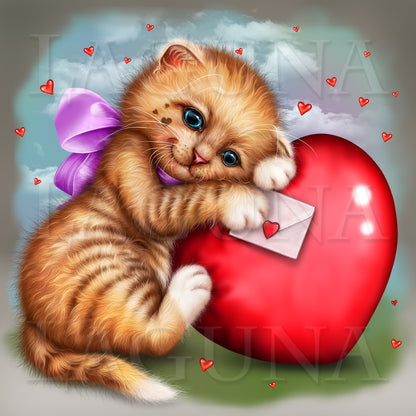 Kitty with Heart and Love Letter