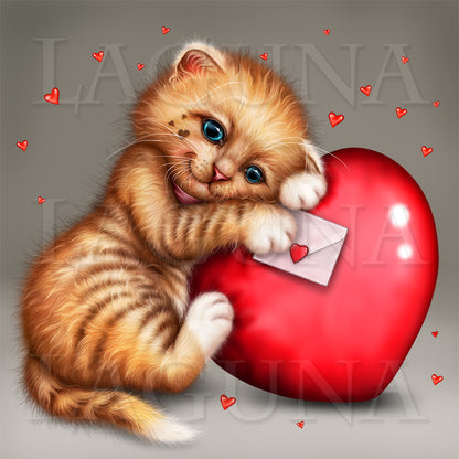 Kitty with Heart and Love Letter