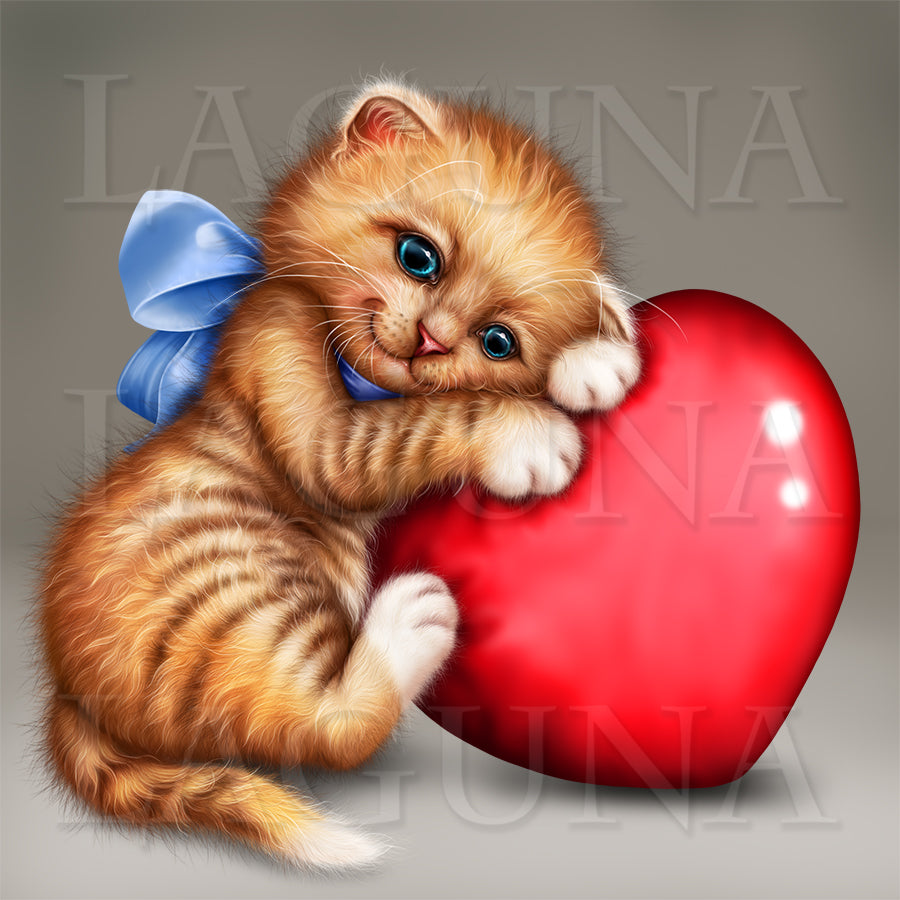 Kitty with Heart and Love Letter