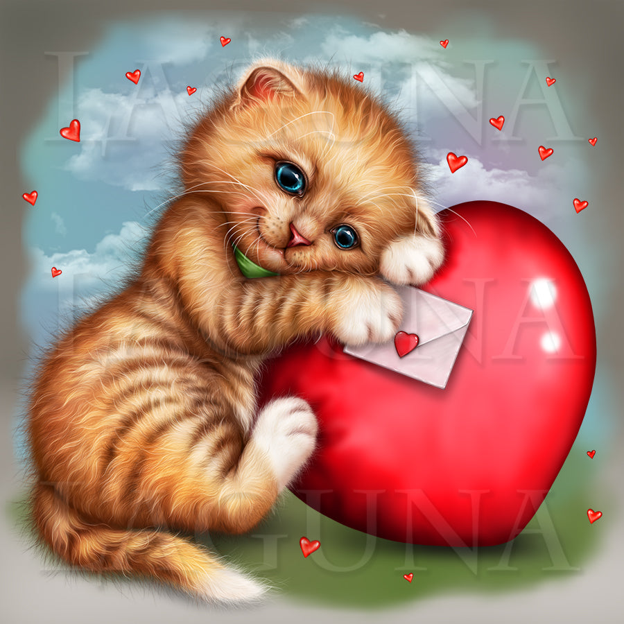 Kitty with Heart and Love Letter