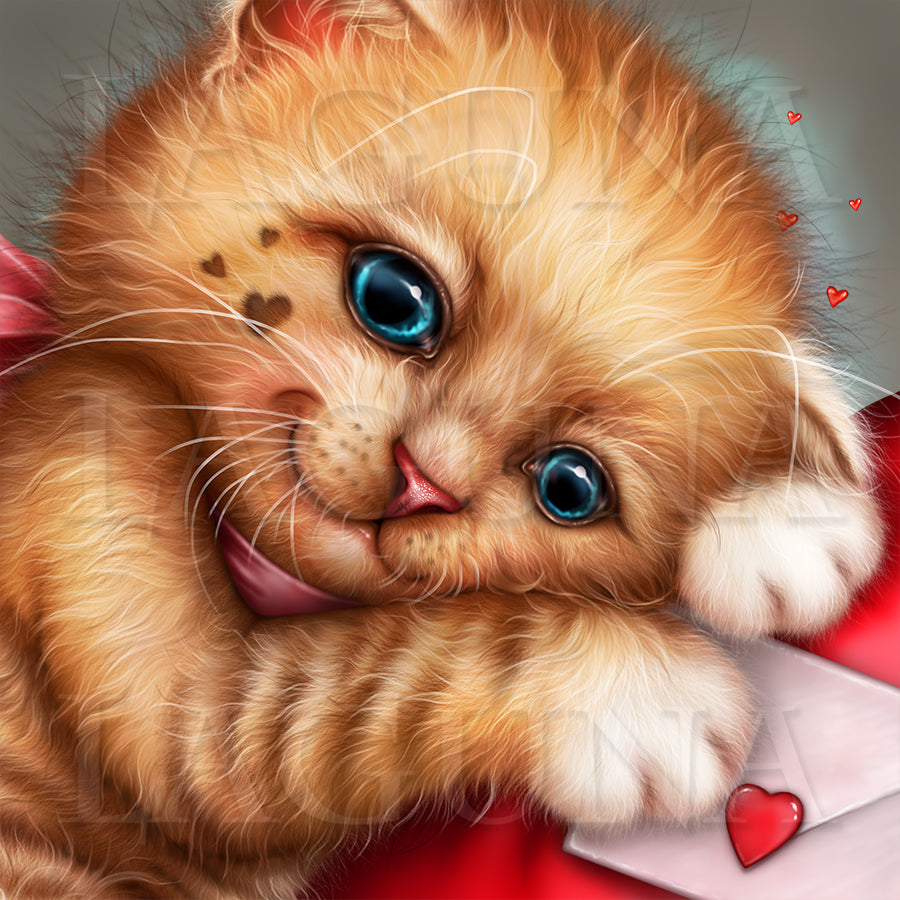 Kitty with Heart and Love Letter