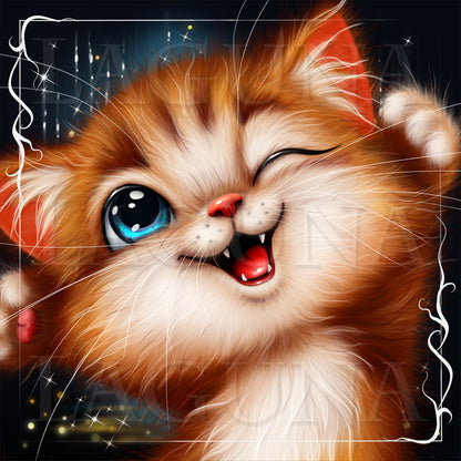 Close up of a ginger cartoon kitty.