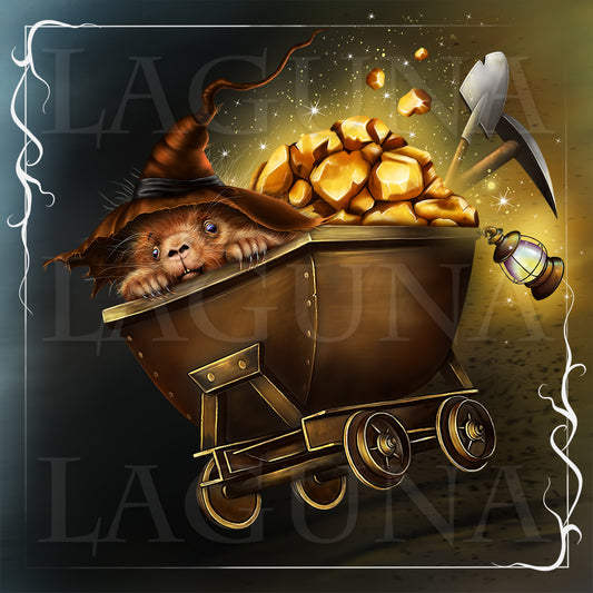 Leprechaun Baby Porcupine in the Cart with Gold