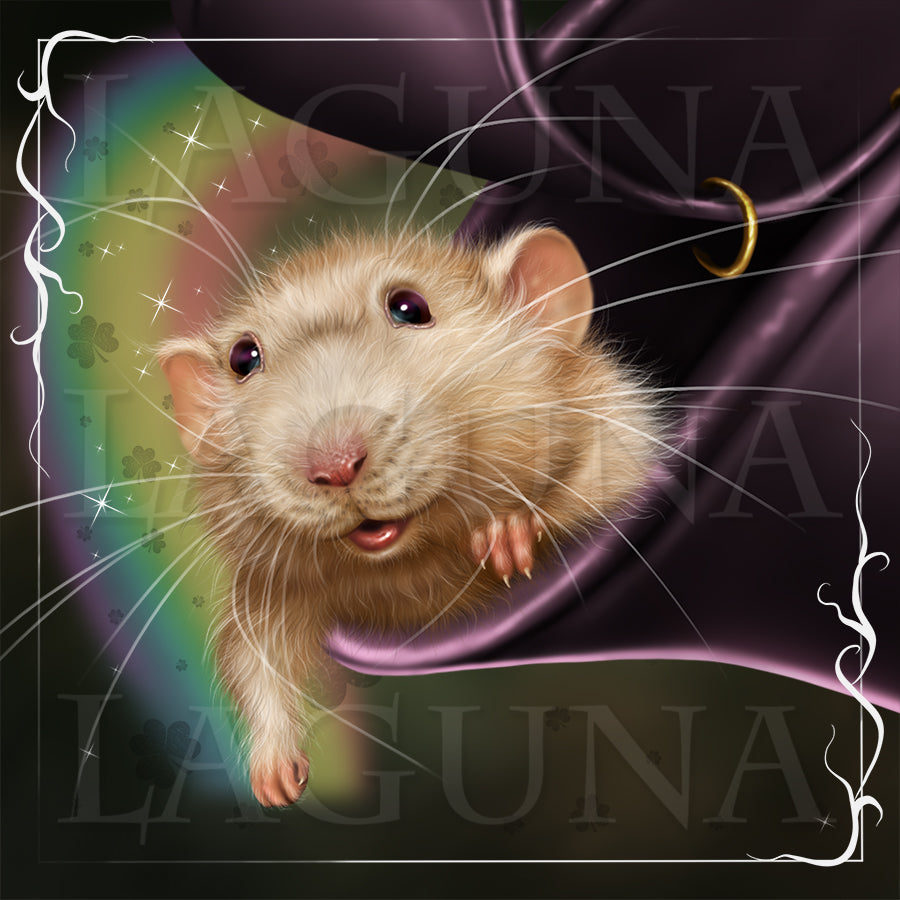 Leprechaun Cat, Pot with Gold and Mouse