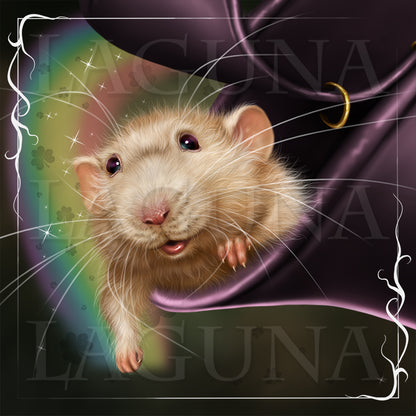 Leprechaun Cat, Pot with Gold and Mouse