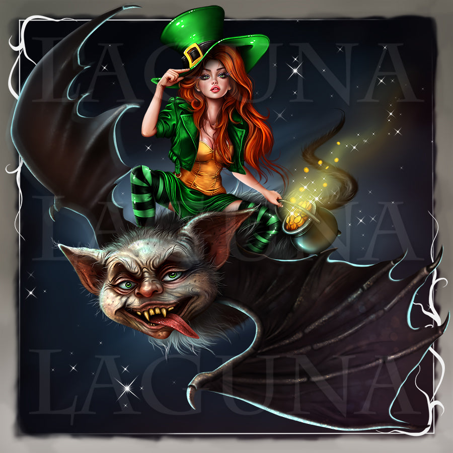 Leprechaun Girl Riding a Bat