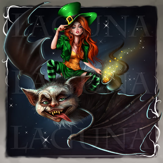 Leprechaun Girl Riding a Bat