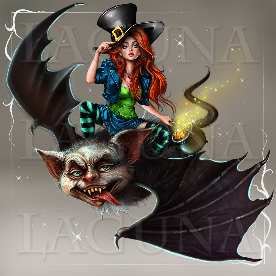 Leprechaun Girl Riding a Bat