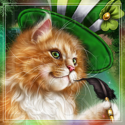 Leprechaun Kitty Writing a Letter