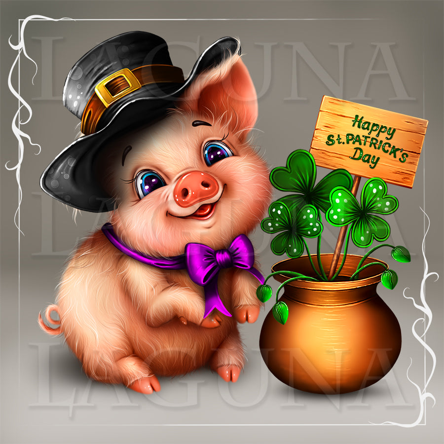 Leprechaun Piggy and Pot with Shamrock