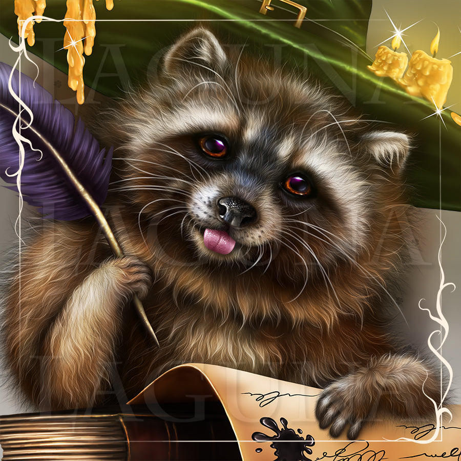 Leprechaun Raccoon Writing a Script