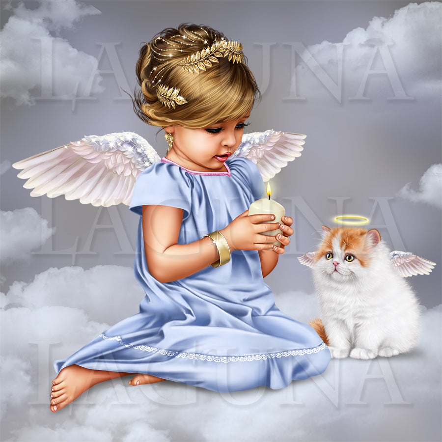 Little Angel Girl with a Kitten