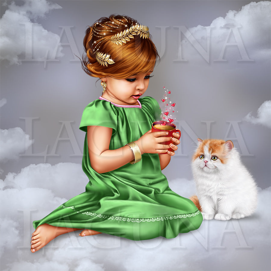 Little Angel Girl with a Kitten