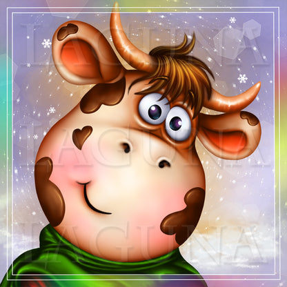 Little Cow with Lollipop and Christmas Tree