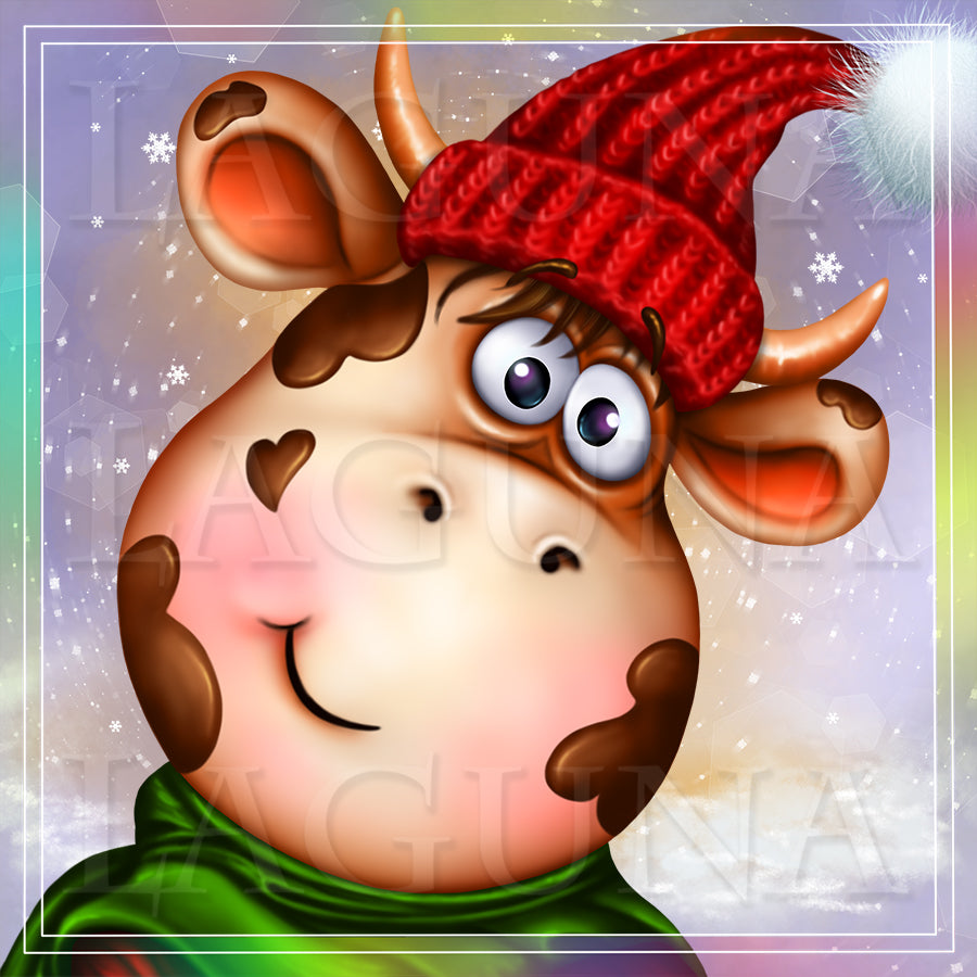 Little Cow with Lollipop and Christmas Tree