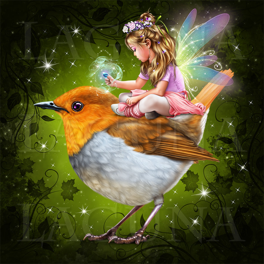 Little Fairy Girl Riding a Bird