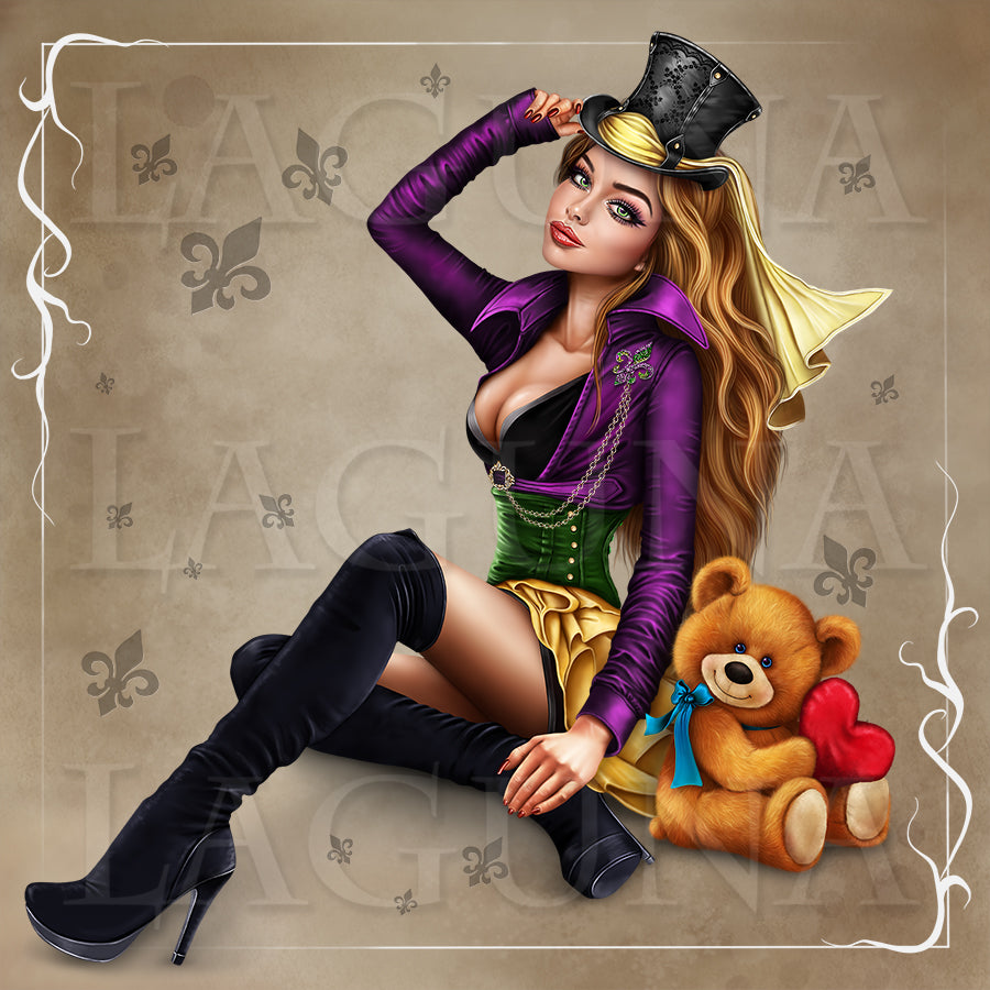 Mardi Gras (Leprechaun) Girl with Teddy Bear
