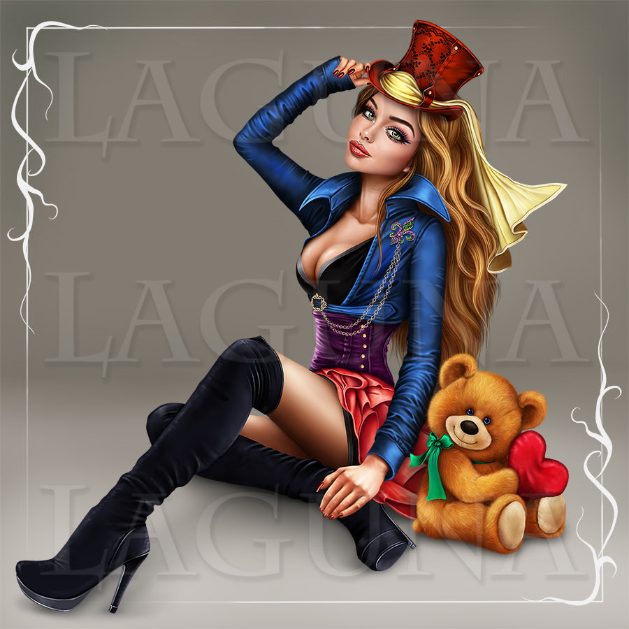 Mardi Gras (Leprechaun) Girl with Teddy Bear