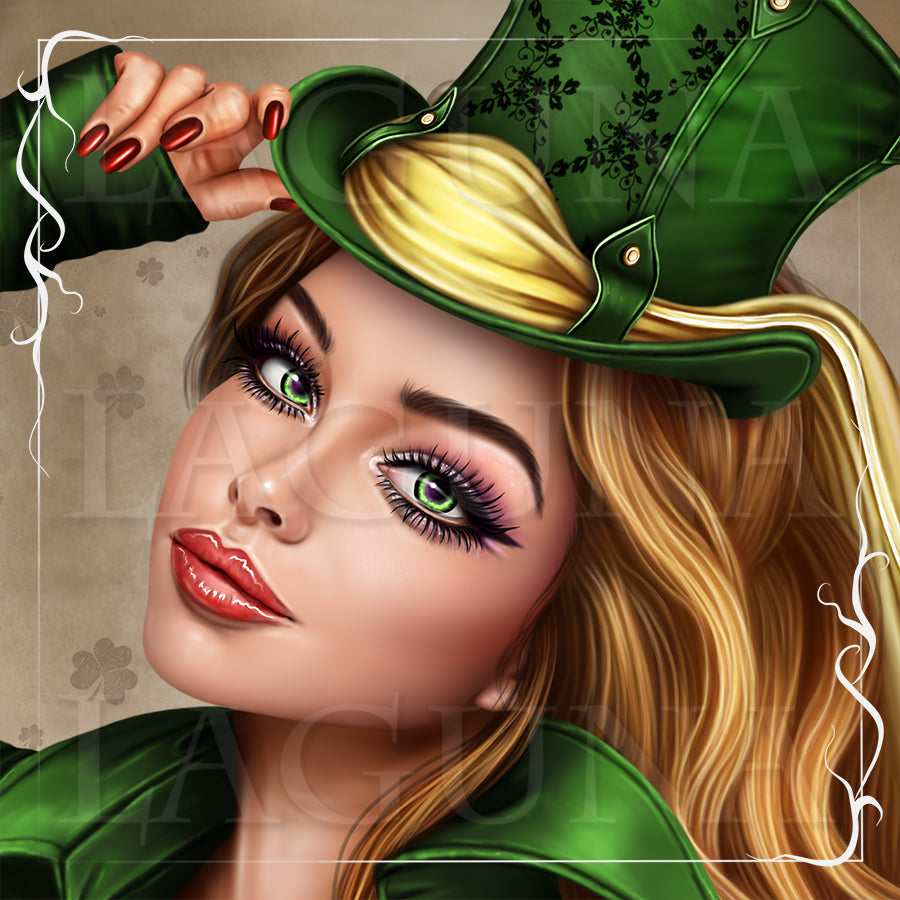 Mardi Gras (Leprechaun) Girl with Teddy Bear