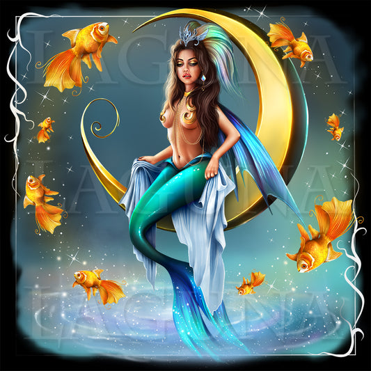 Mermaid, Crescent Moon and Goldfish