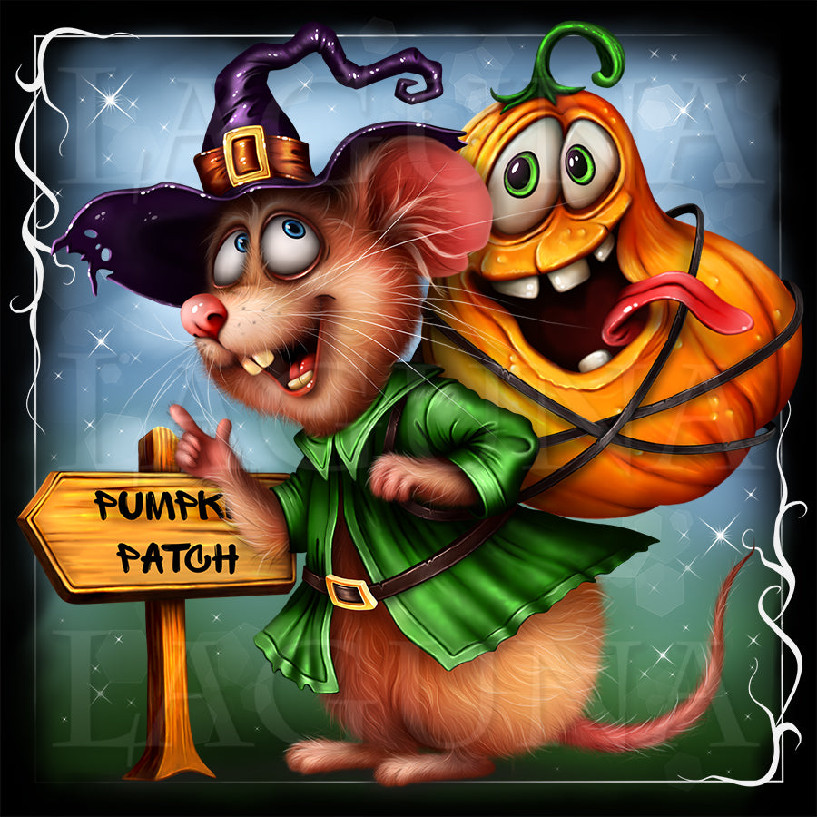 Mischievous Halloween Mouse and Goofy Pumpkin