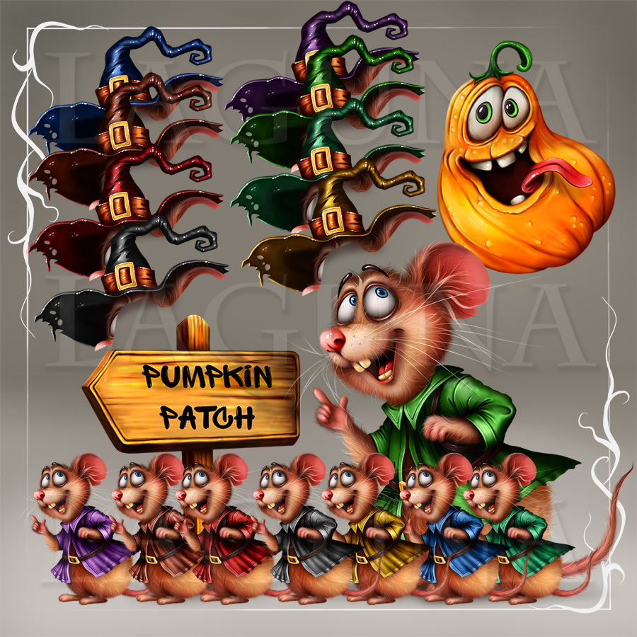 Mischievous Halloween Mouse and Goofy Pumpkin