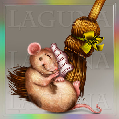 Mouse Sleeping near the Broom