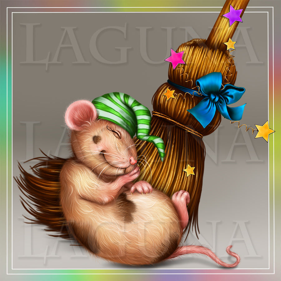 Mouse Sleeping near the Broom