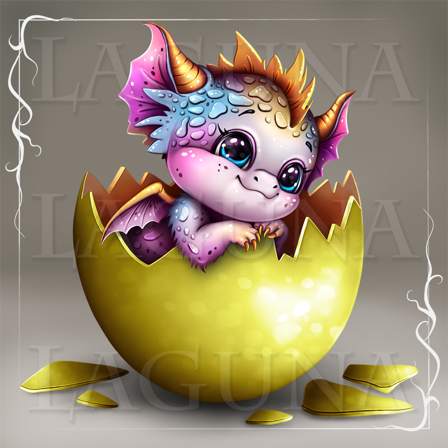 Kawaii baby dragon sitting in egg