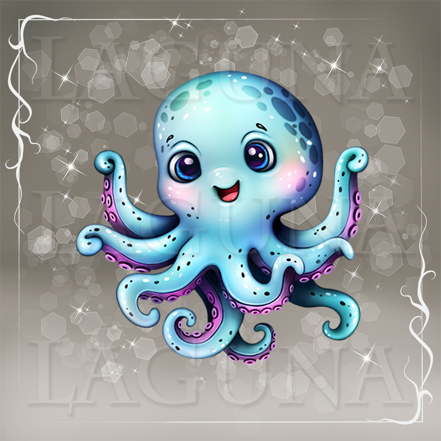 Harry babu octopus with big eyes on a gray background.
