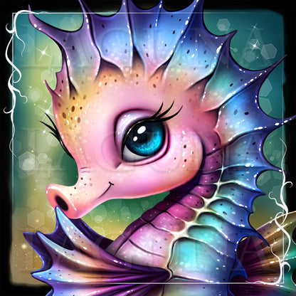 Close-up of cute cartoon seahorse.